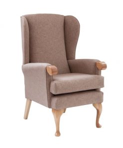 Lauryn high seat chair with wooden knuckle in soft darcy chenille fabric